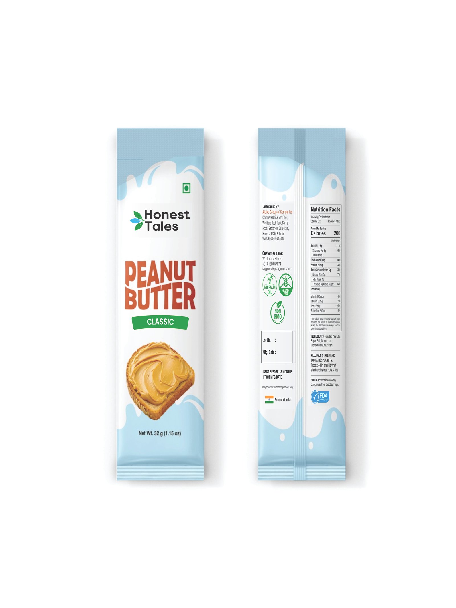 32g Single-Serve Classic Peanut Butter Sachet Packaging